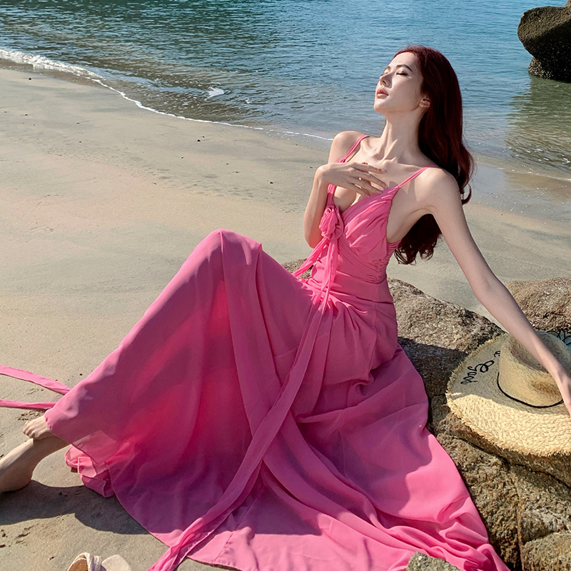 Elegant vacation formal dress irregular trailing long dress