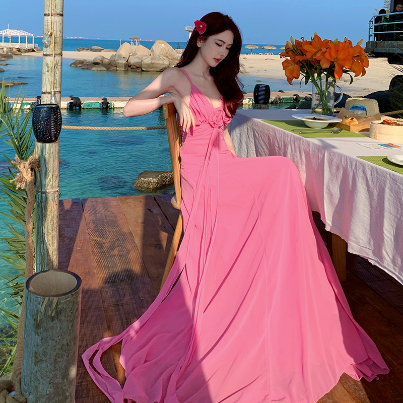 Elegant vacation formal dress irregular trailing long dress
