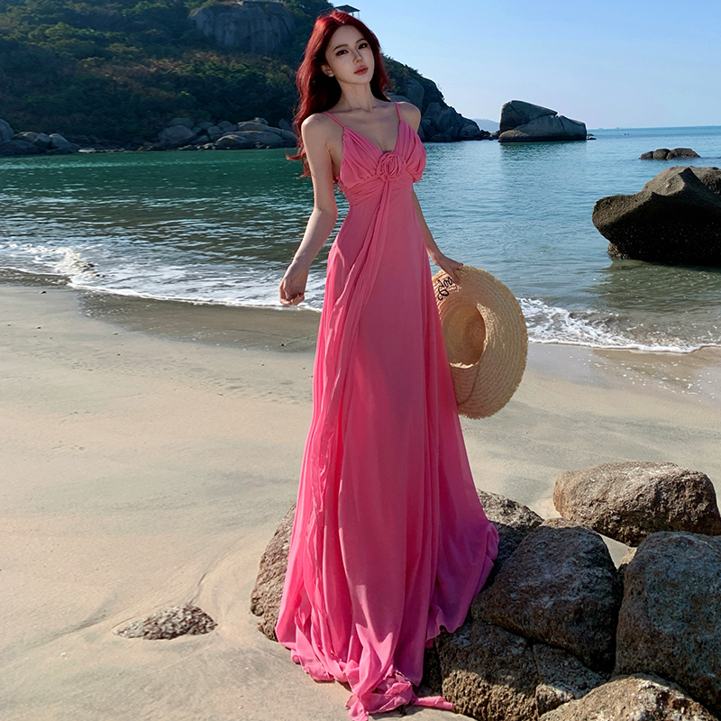 Elegant vacation formal dress irregular trailing long dress