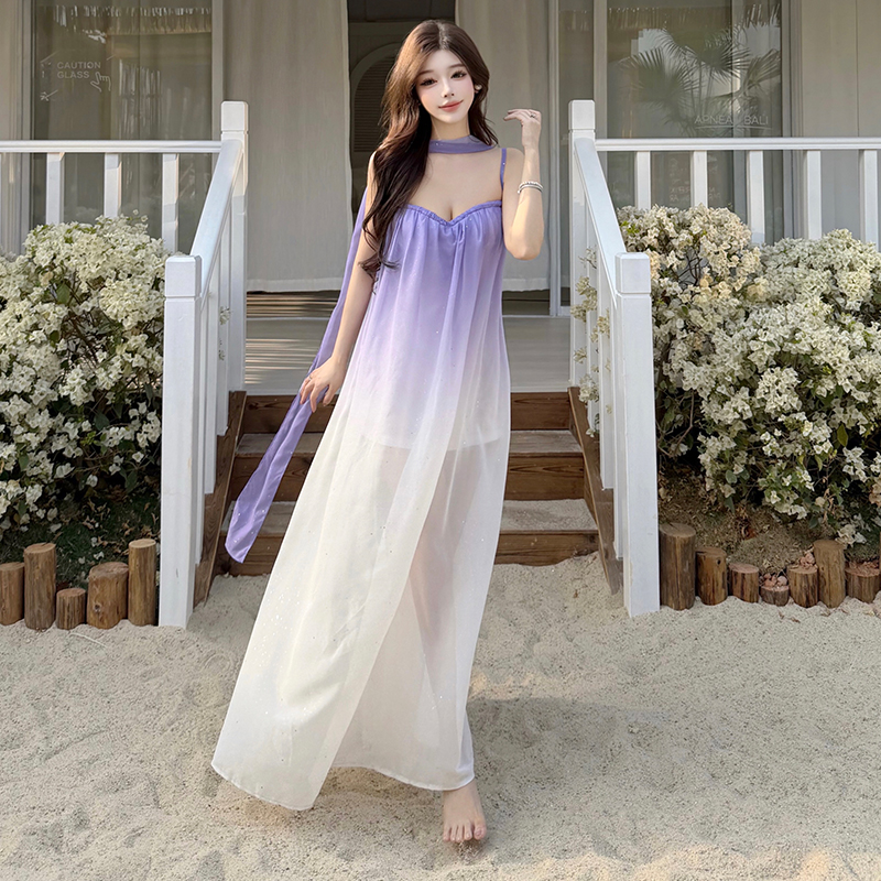 Romantic long gradient France style beautiful dress