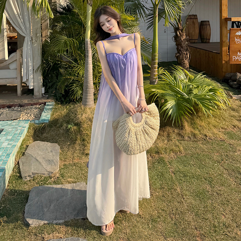 Romantic long gradient France style beautiful dress