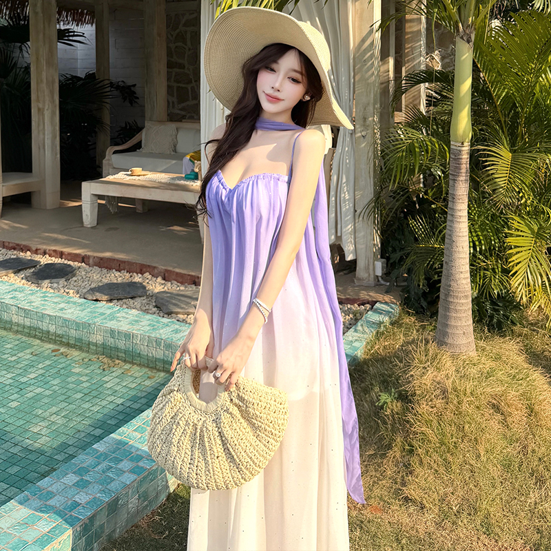 Romantic long gradient France style beautiful dress