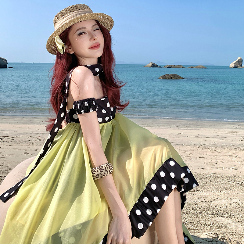 Polka dot dress spring and summer T-back for women