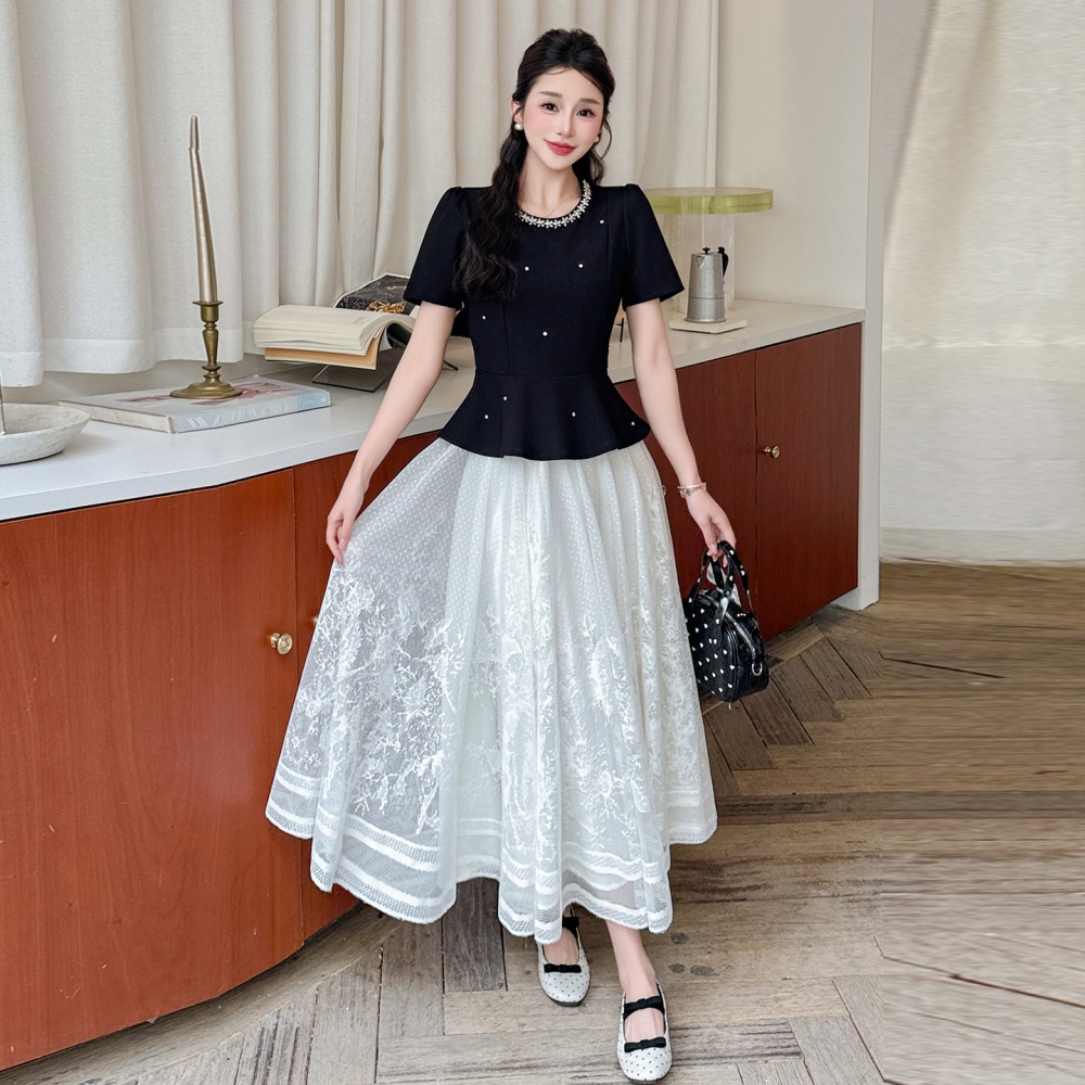 France style summer tops beading long skirt 2pcs set