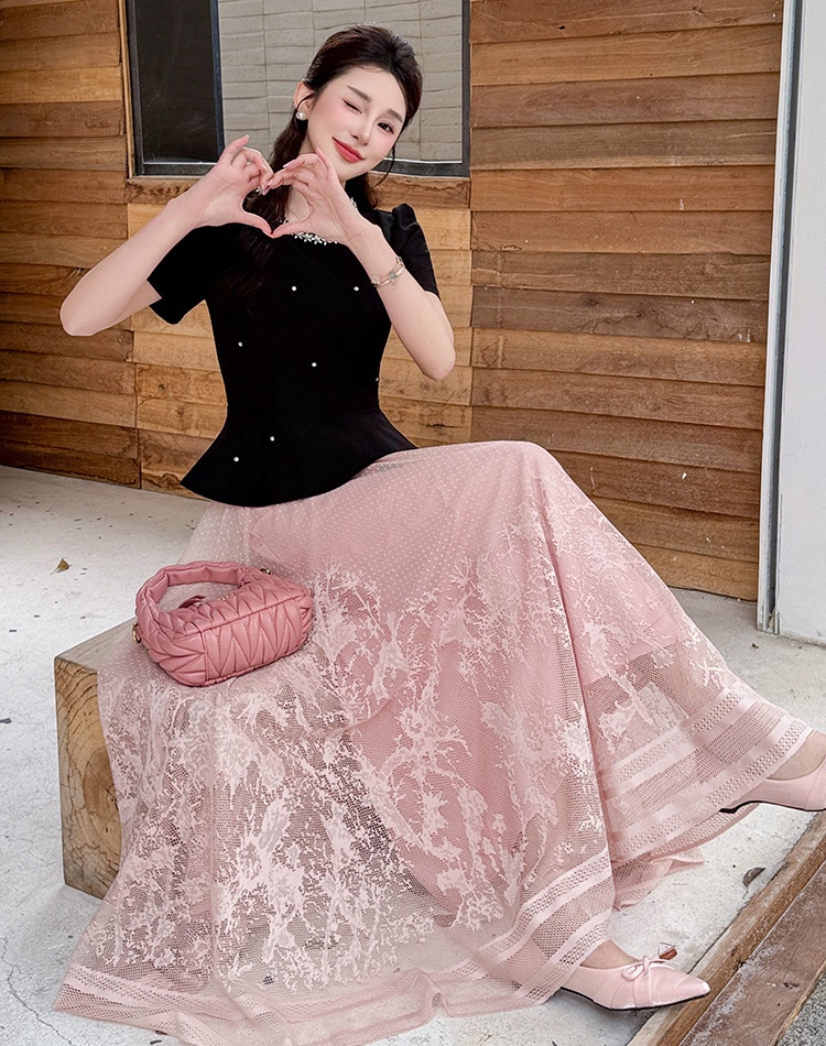 France style summer tops beading long skirt 2pcs set