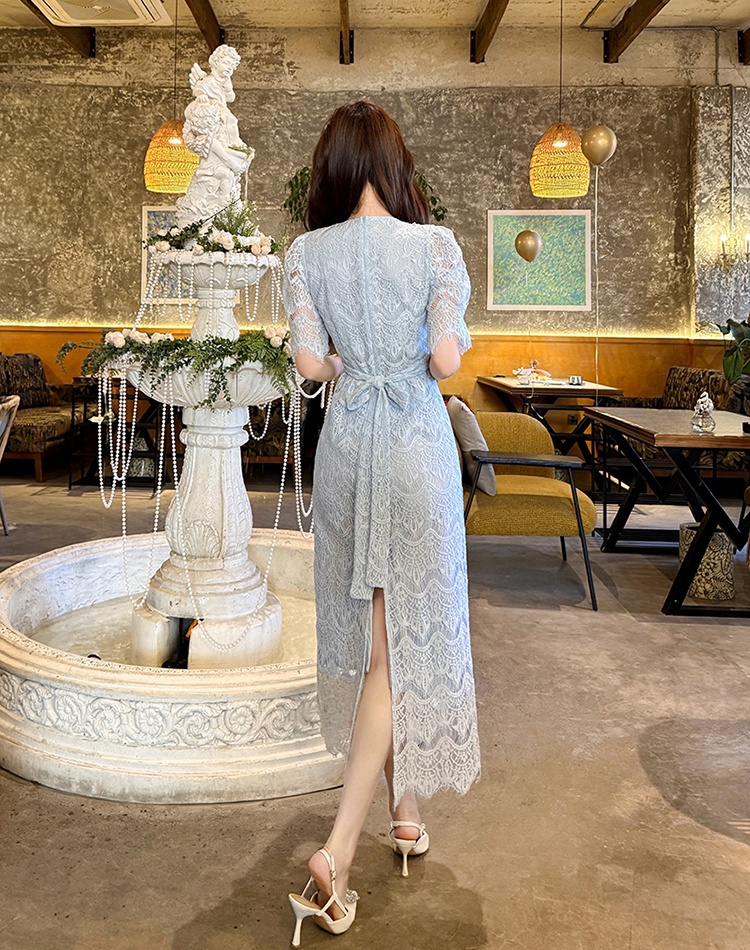 Long ladies lace chanelstyle frenum temperament dress