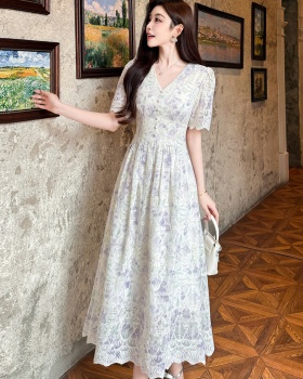Embroidery chiffon retro slim temperament dress