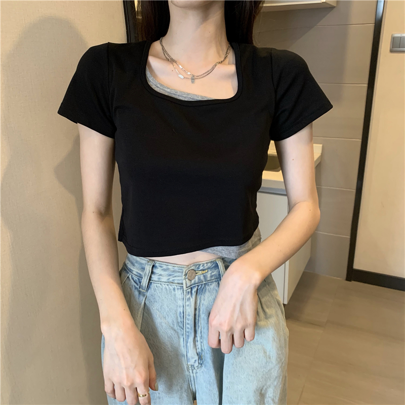 Slim Pseudo-two tops short sleeve T-shirt for women