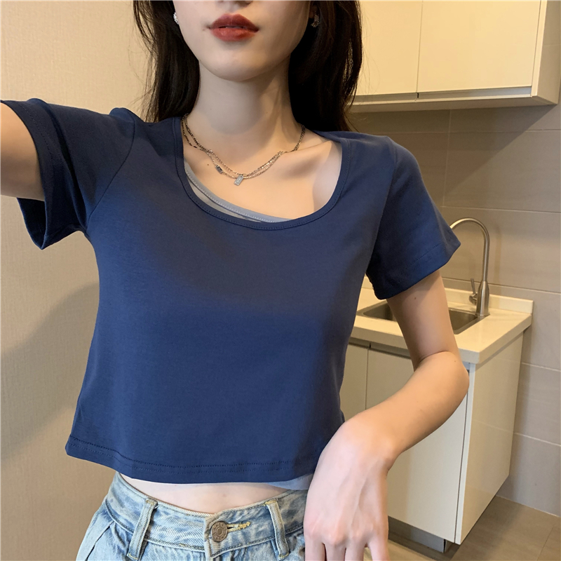 Slim Pseudo-two tops short sleeve T-shirt for women