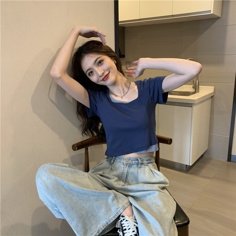 Slim Pseudo-two tops short sleeve T-shirt for women