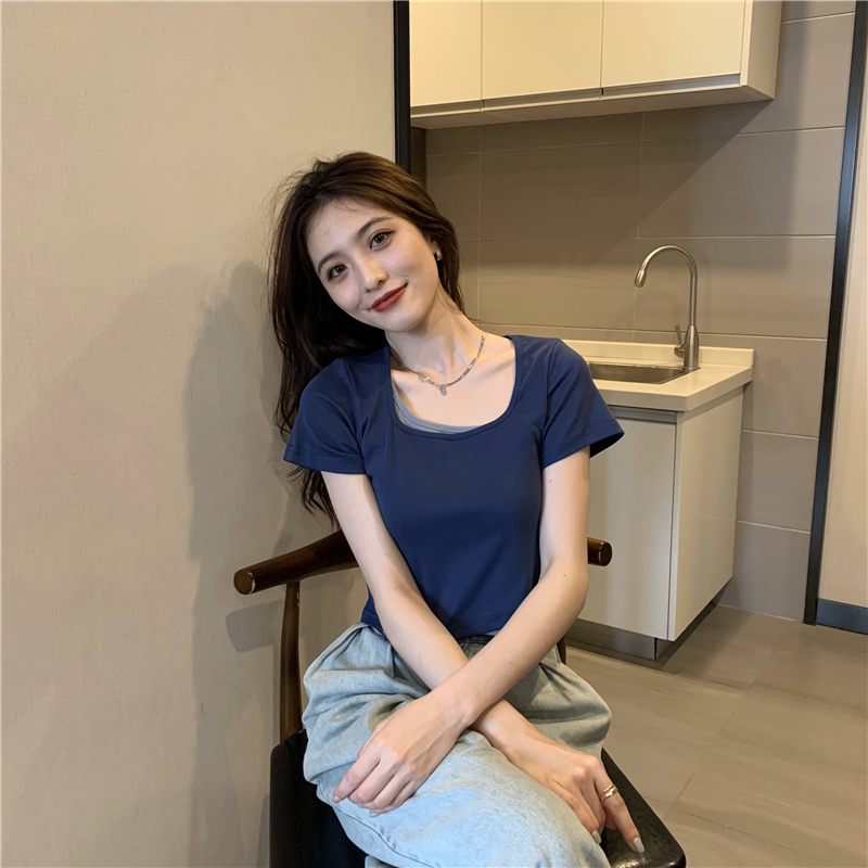 Slim Pseudo-two tops short sleeve T-shirt for women