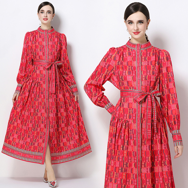 All-match large yard slim printing fashion dress