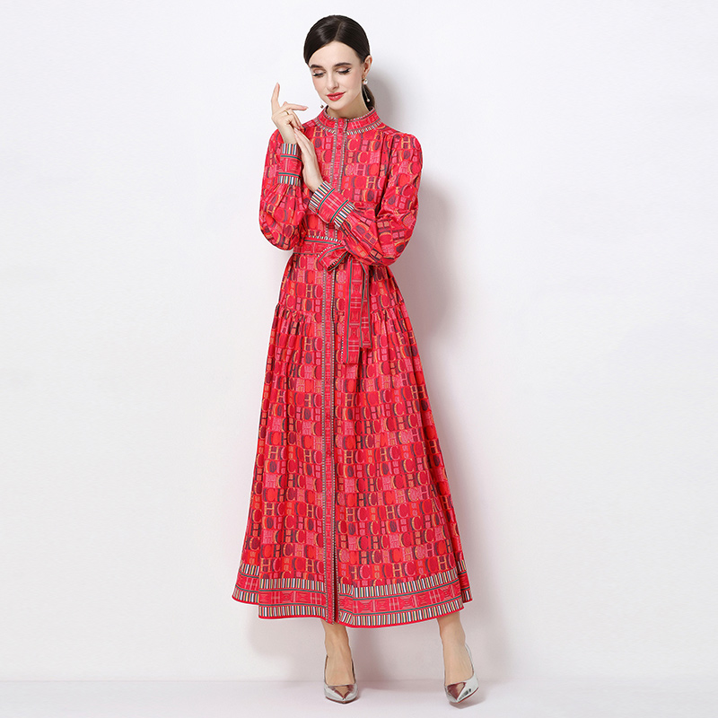 All-match large yard slim printing fashion dress