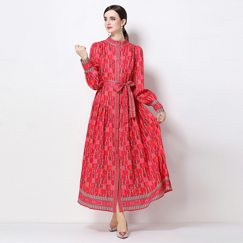 All-match large yard slim printing fashion dress