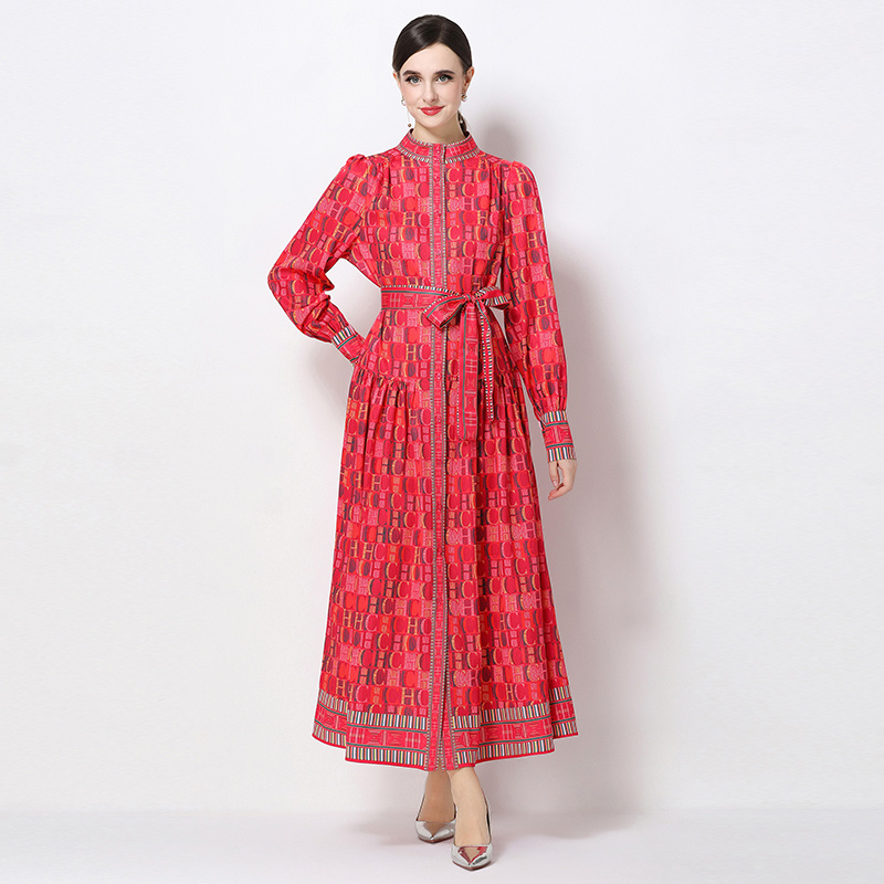 All-match large yard slim printing fashion dress