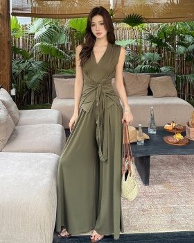 Temperament long pants wide leg pants 2pcs set