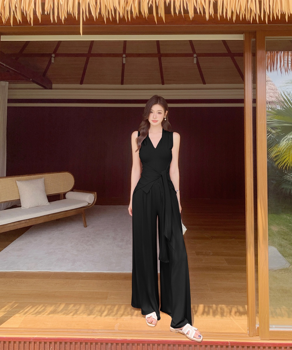 Temperament long pants wide leg pants 2pcs set