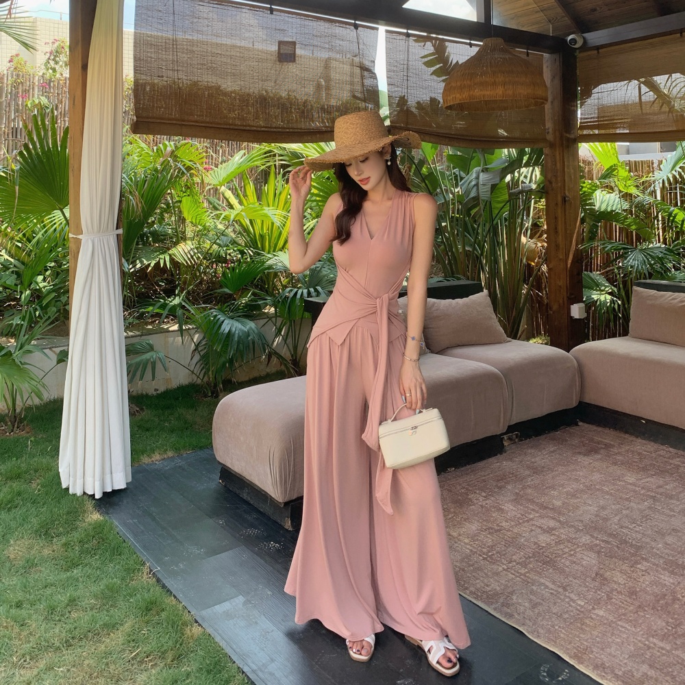 Temperament long pants wide leg pants 2pcs set