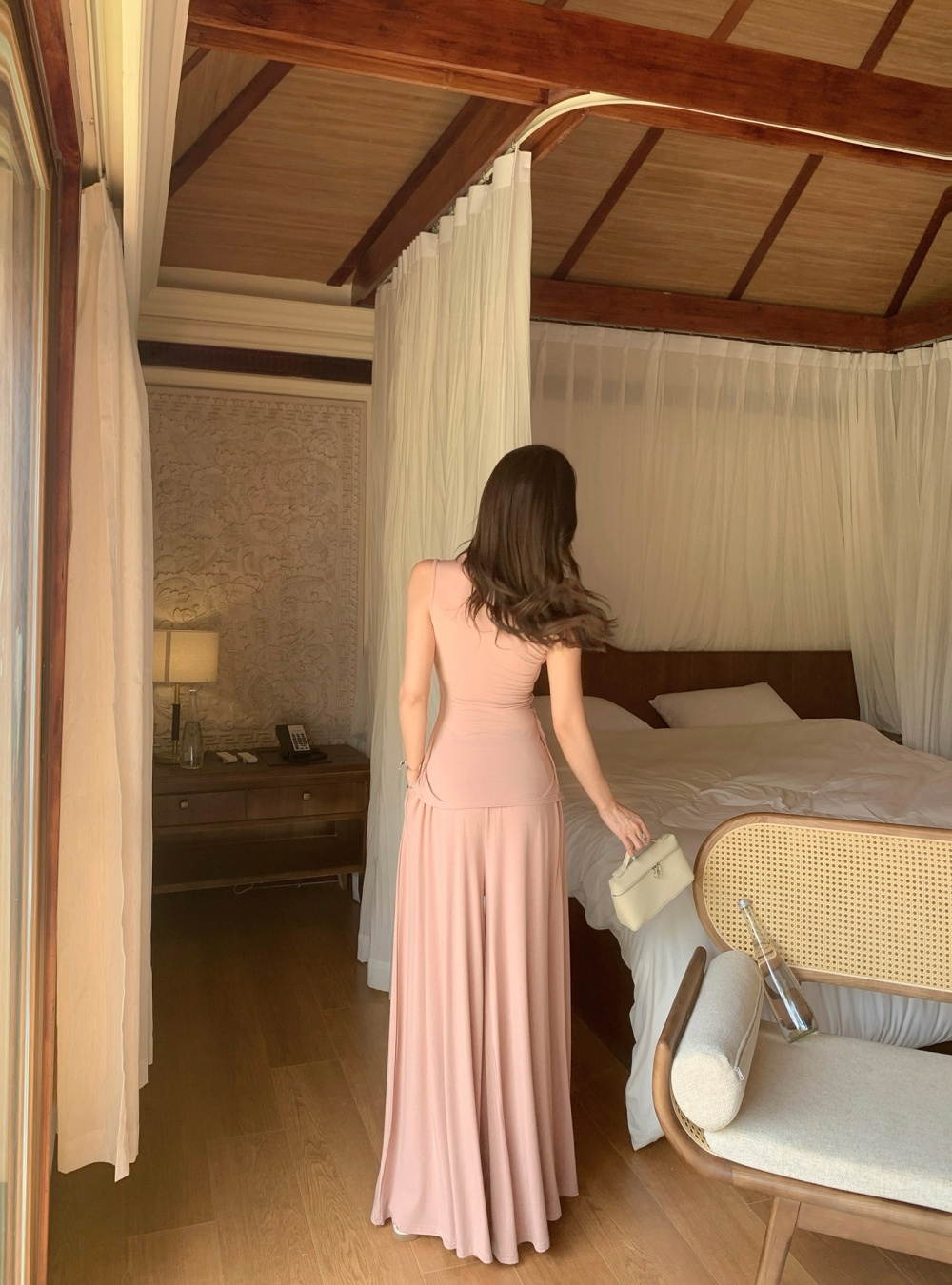 Temperament long pants wide leg pants 2pcs set