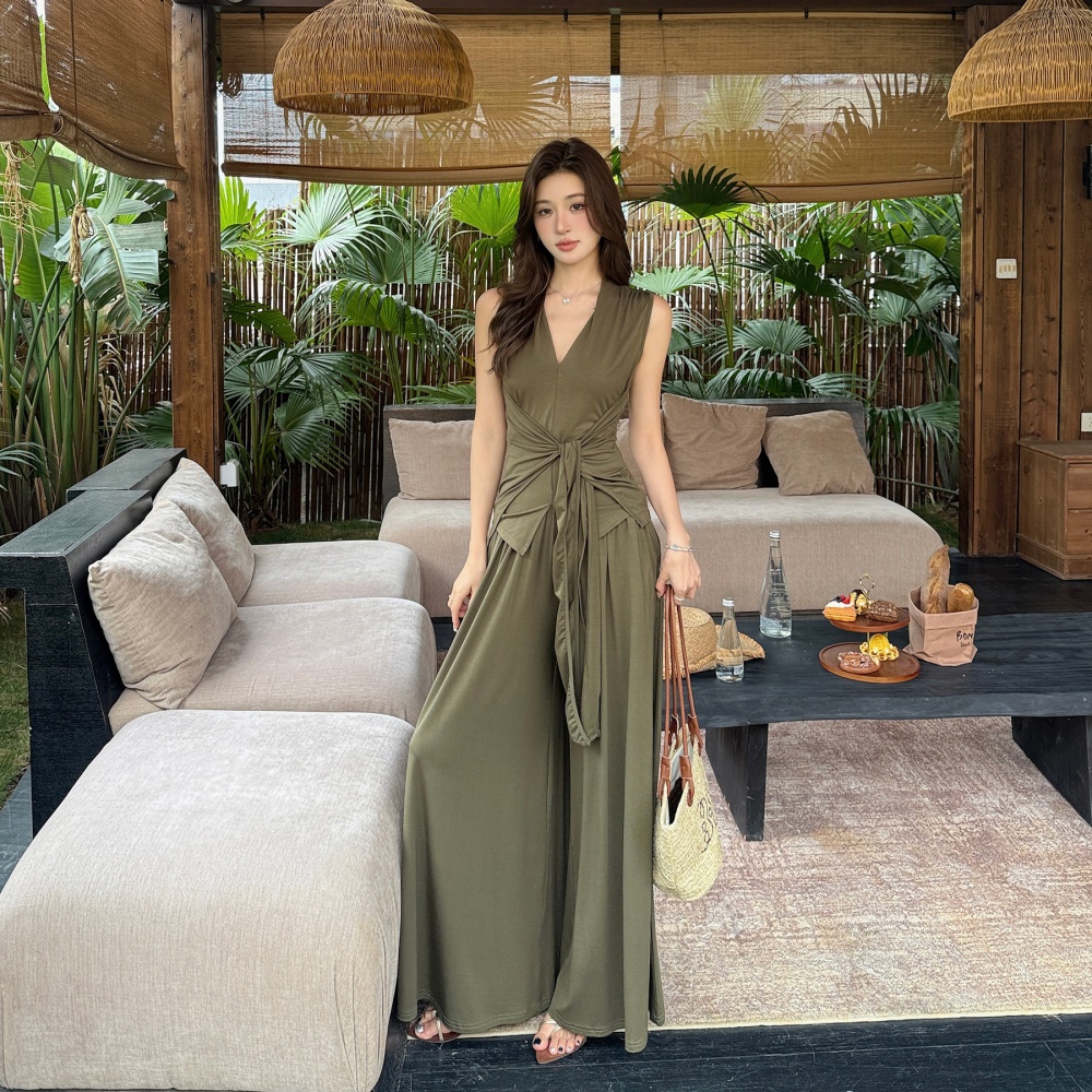 Temperament long pants wide leg pants 2pcs set