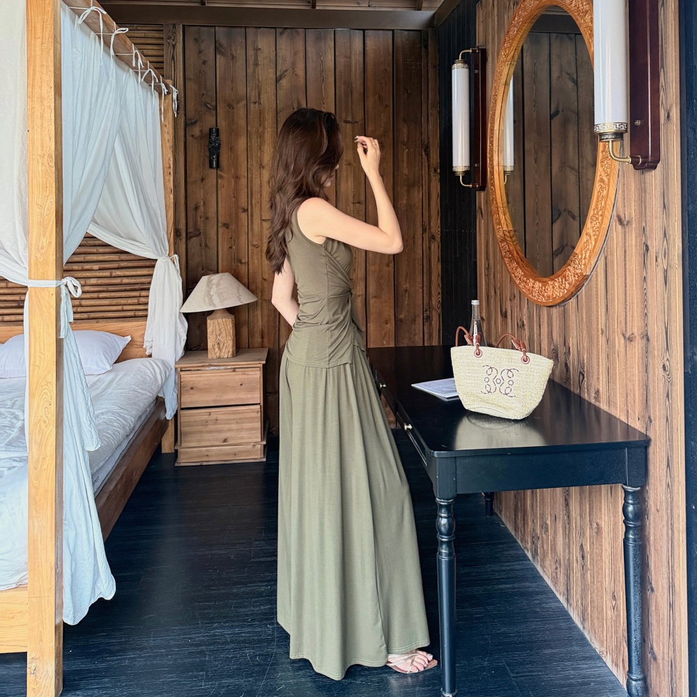 Temperament long pants wide leg pants 2pcs set