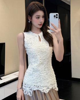 Wears outside France style vest pinched waist lace tops