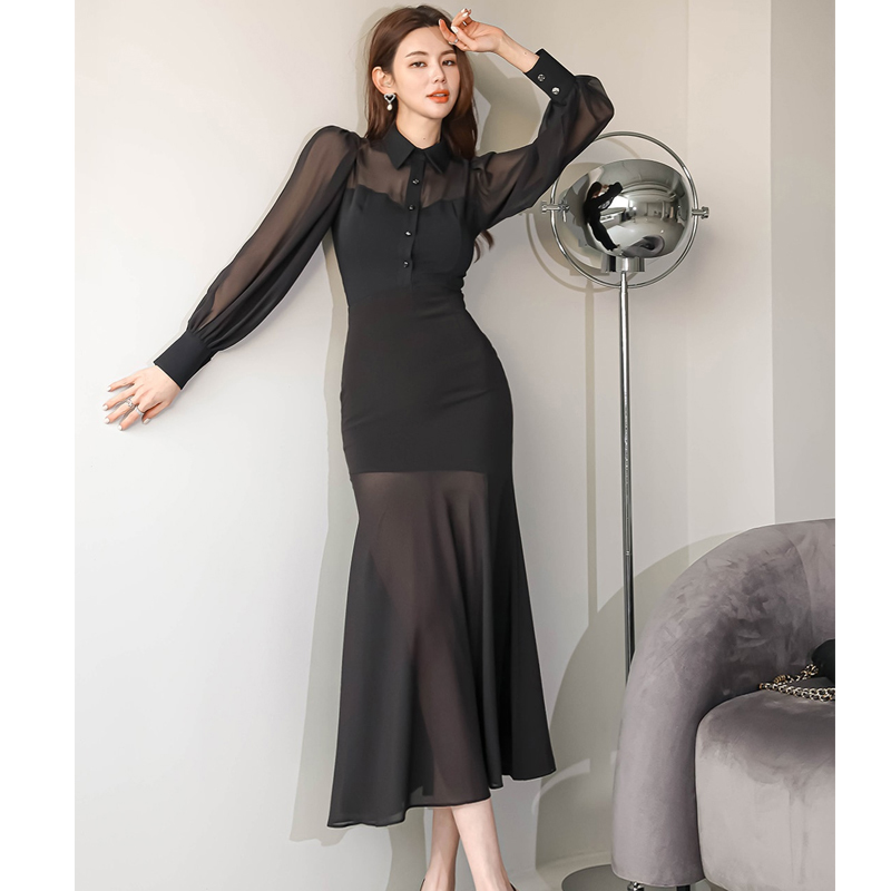 Temperament elegant spring sexy fashion splice slim long dress