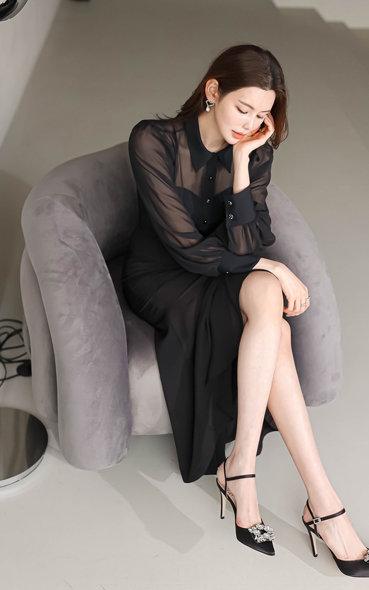 Temperament elegant spring sexy fashion splice slim long dress