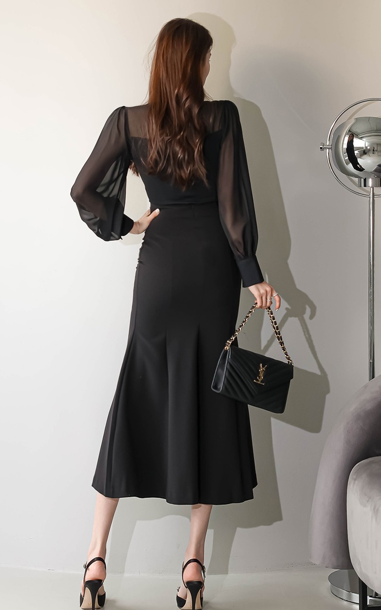 Temperament elegant spring sexy fashion splice slim long dress