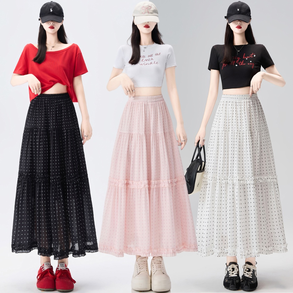 Long summer wood ear slim cake skirt for women
