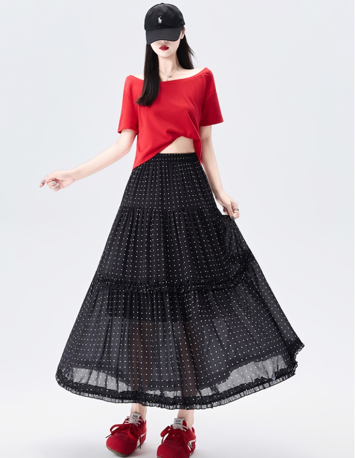 Long summer wood ear slim cake skirt for women