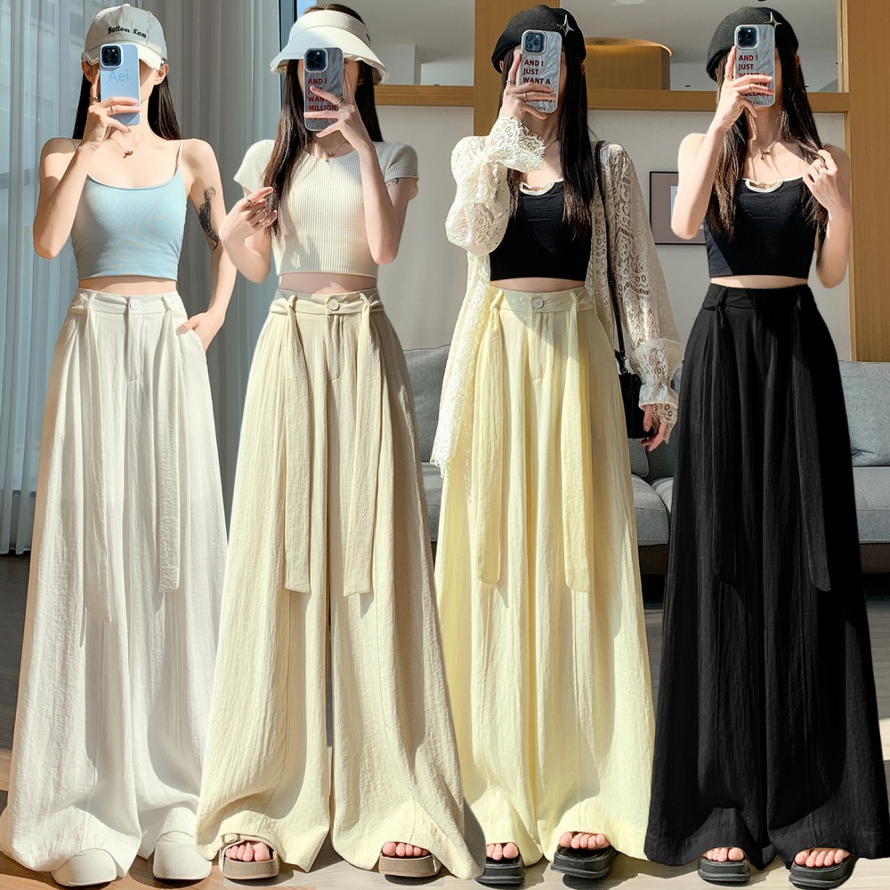 High waist wide leg pants cotton linen pants for women