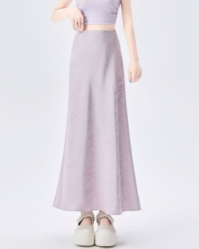 Summer high waist skirt satin A-line long dress for women