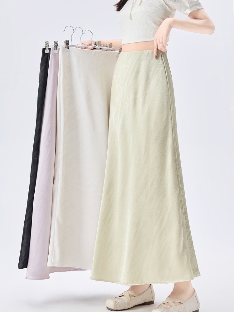 Summer high waist skirt satin A-line long dress for women