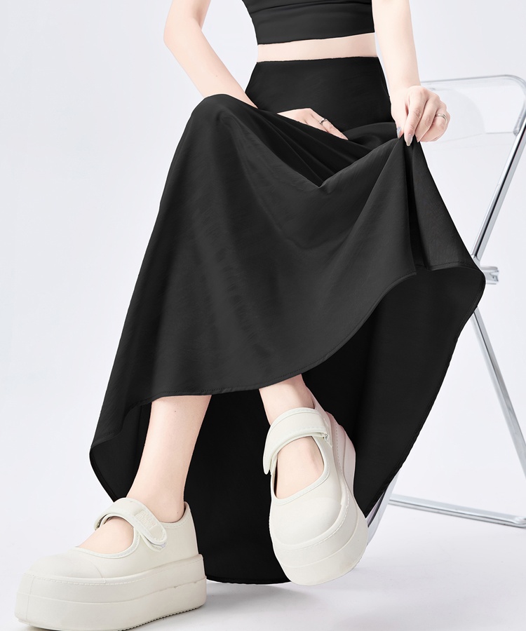 Summer high waist skirt satin A-line long dress for women