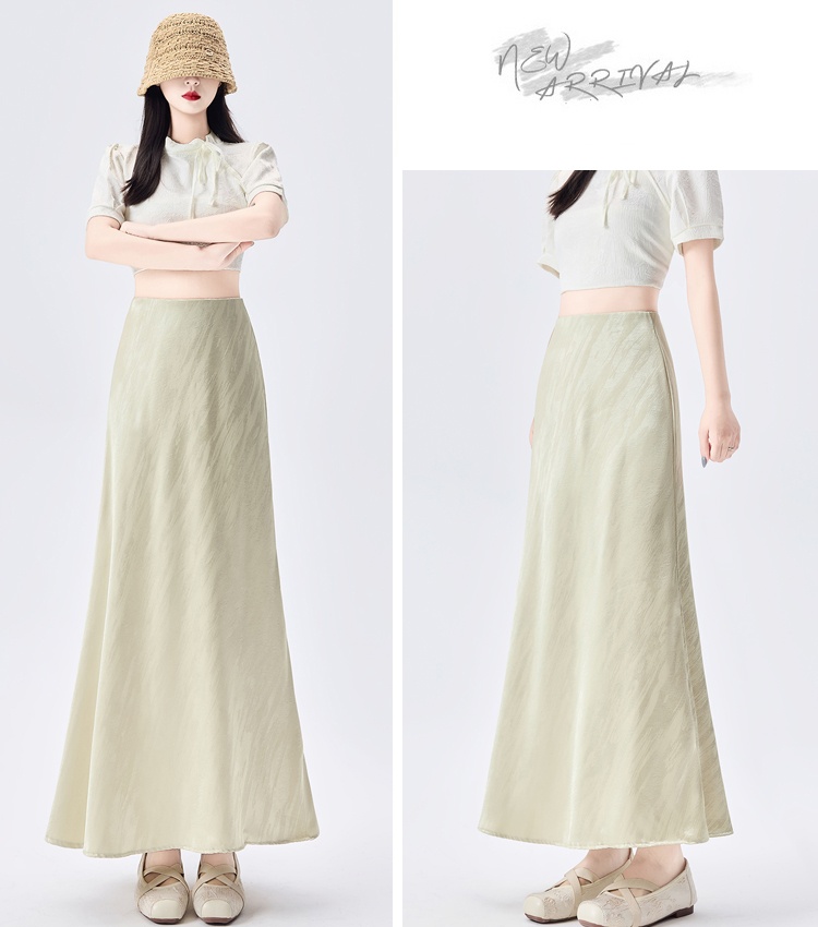 Summer high waist skirt satin A-line long dress for women
