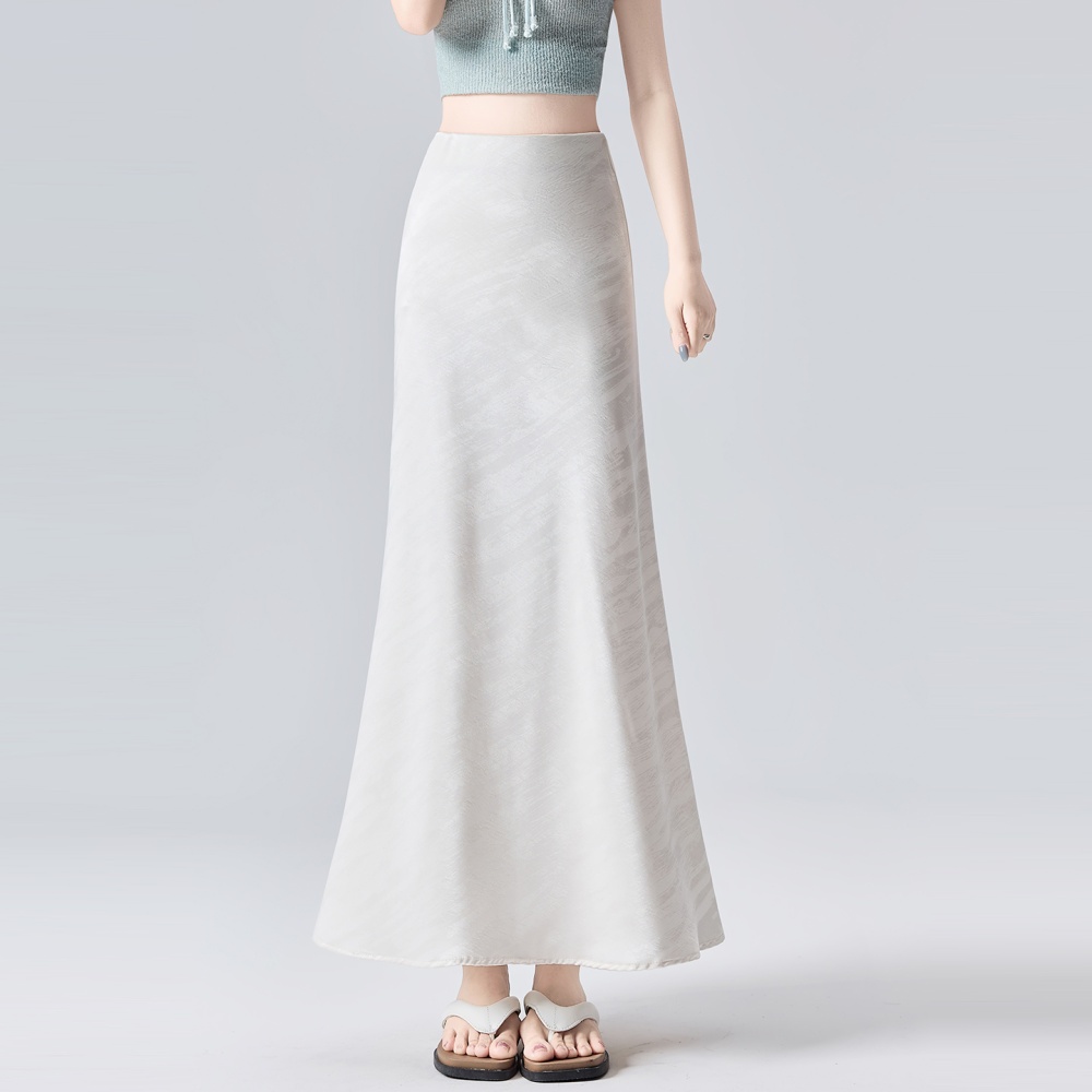 Summer high waist skirt satin A-line long dress for women