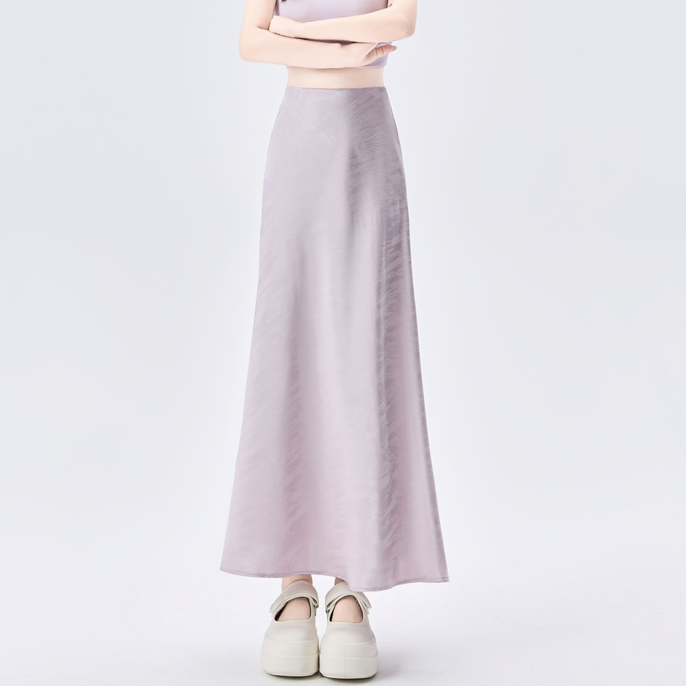 Summer high waist skirt satin A-line long dress for women