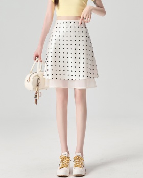 Splice drape A-line short skirt summer high waist gauze skirt