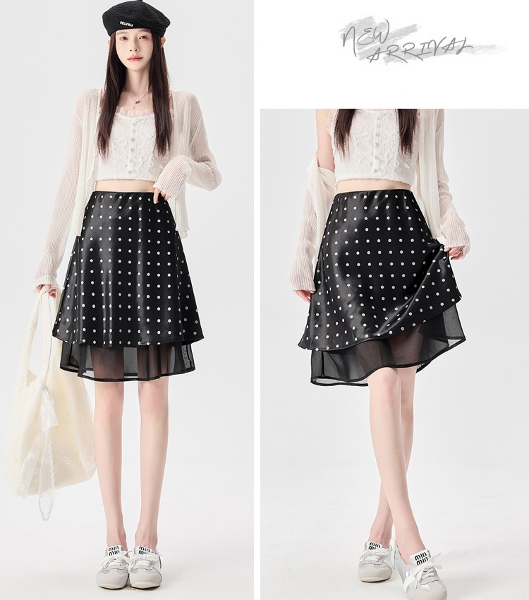 Splice drape A-line short skirt summer high waist gauze skirt