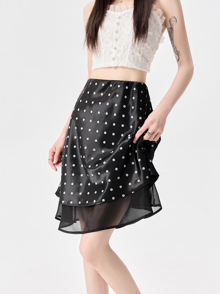 Splice drape A-line short skirt summer high waist gauze skirt