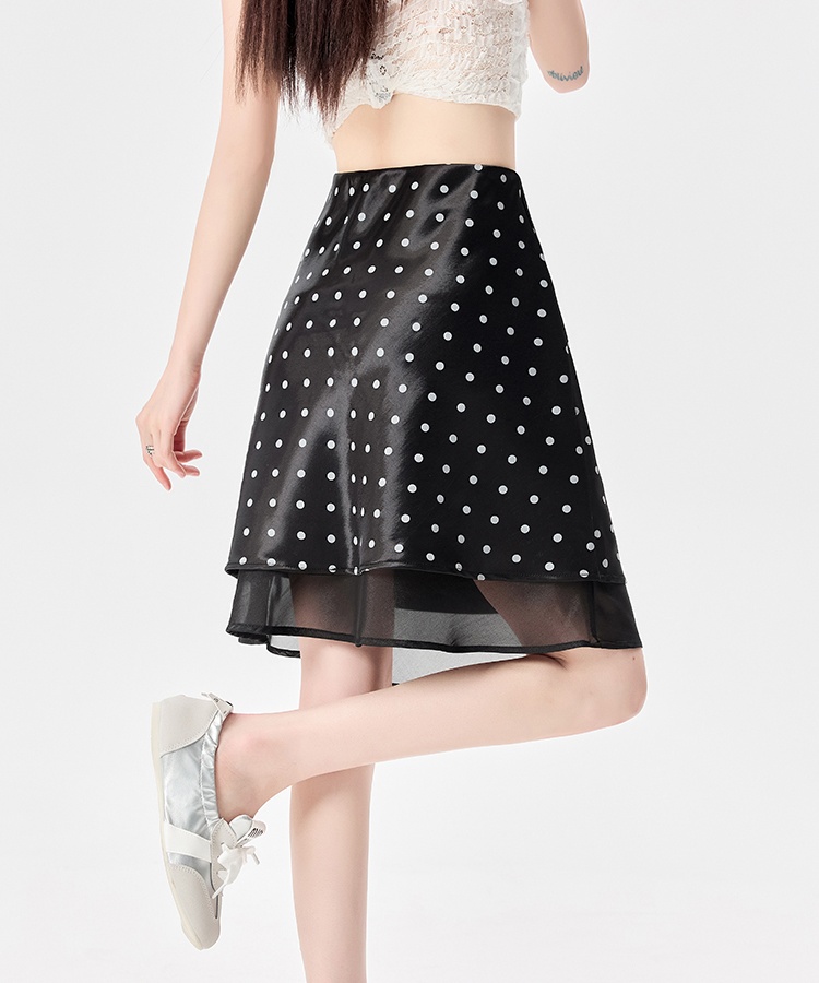 Splice drape A-line short skirt summer high waist gauze skirt