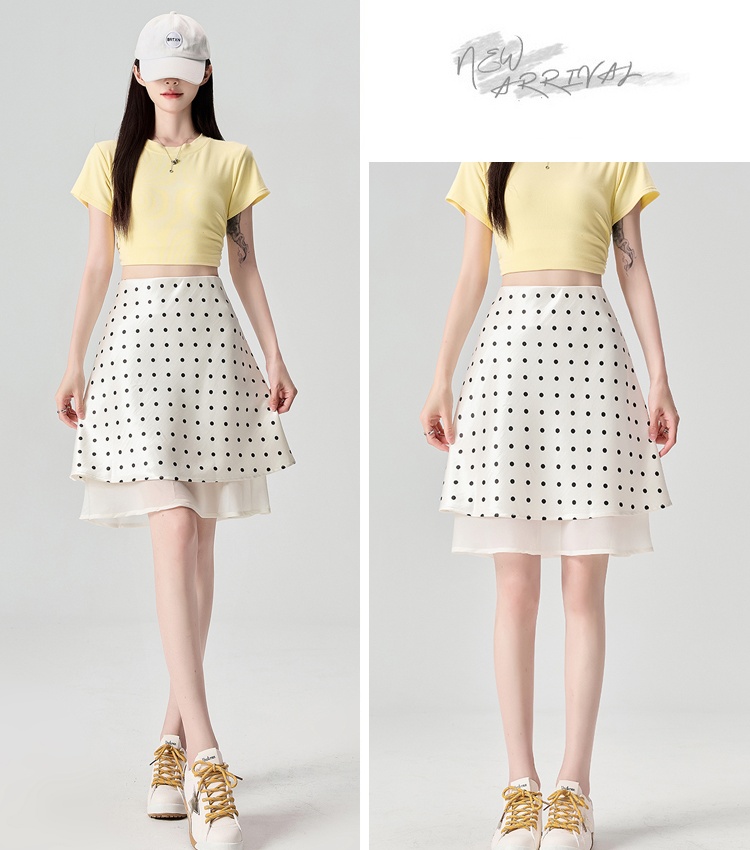 Splice drape A-line short skirt summer high waist gauze skirt