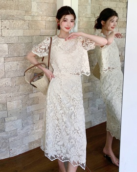 Lace light luxury skirt embroidery tops 2pcs set