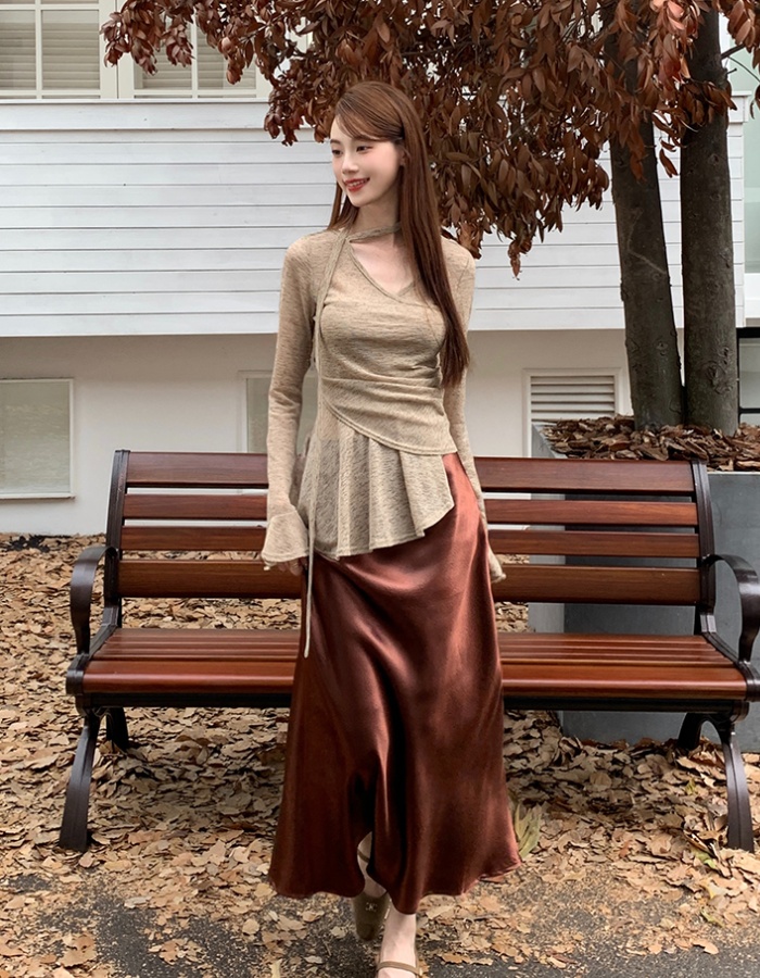 France style irregular T-shirt long sleeve pure small shirt