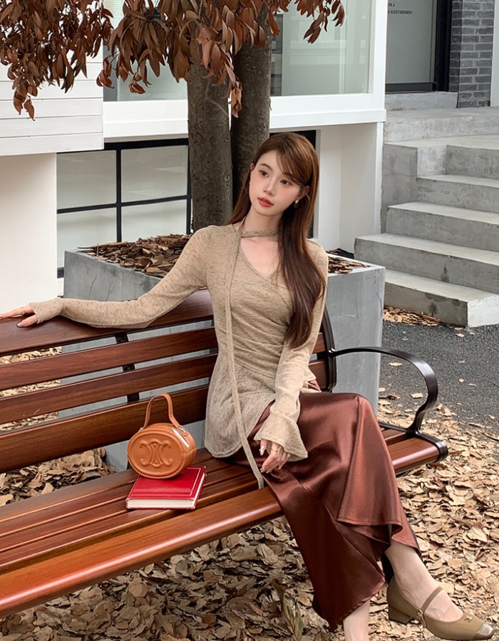 France style irregular T-shirt long sleeve pure small shirt