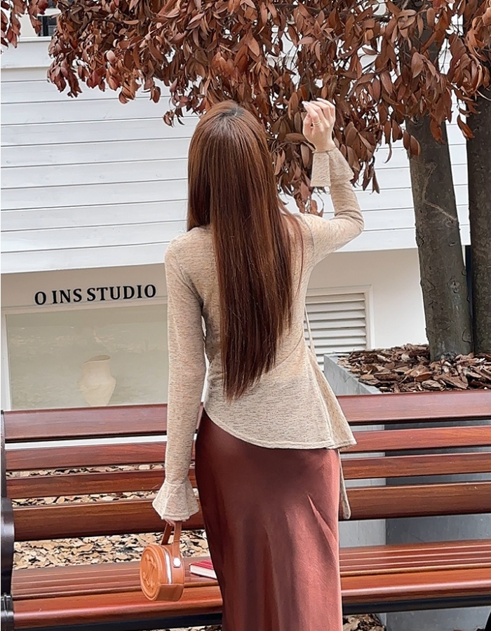 France style irregular T-shirt long sleeve pure small shirt