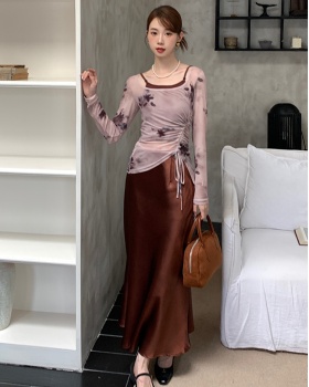 Tie dye printing tops spring sling skirt 3pcs set