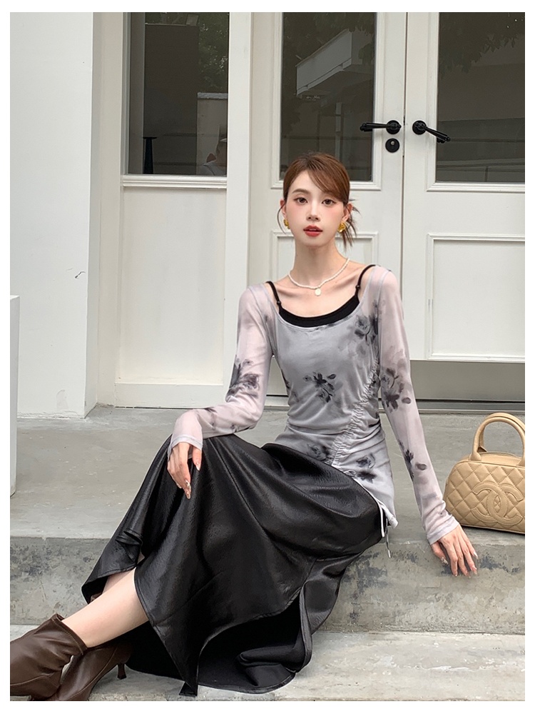 Tie dye printing tops spring sling skirt 3pcs set