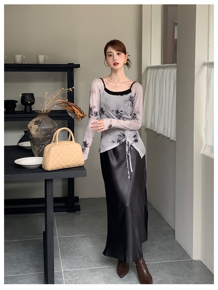 Tie dye printing tops spring sling skirt 3pcs set